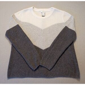 Design History Gray White Dark Gray‎ Crew Neck Sweater Zipper Back Size XLarge
